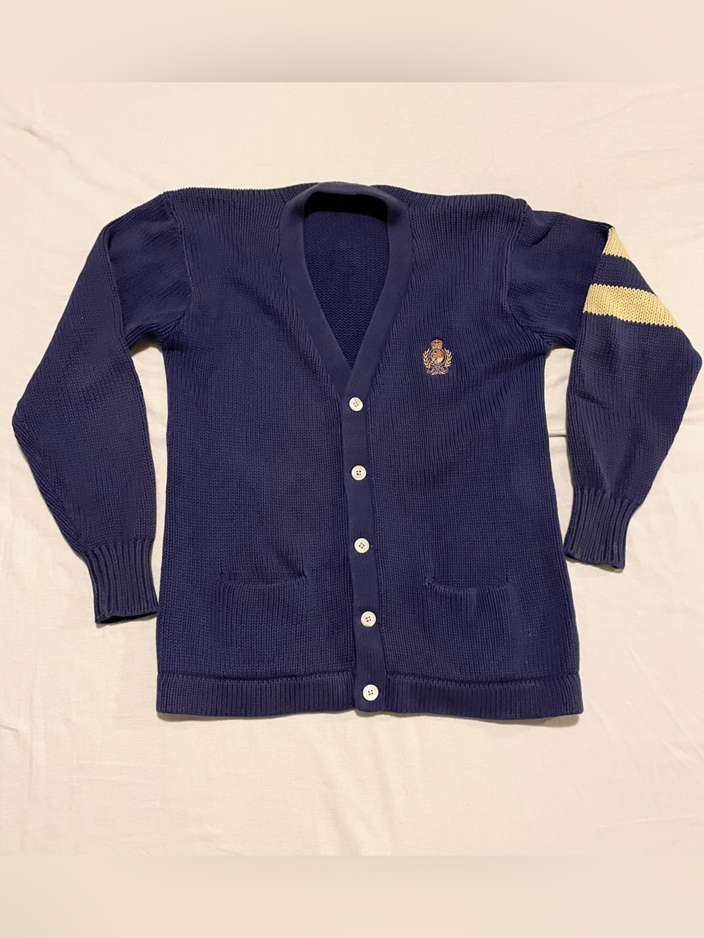 Vintage Polo by Ralph Lauren Navy Blue Knit Cardigan with Crest Logo - Size M